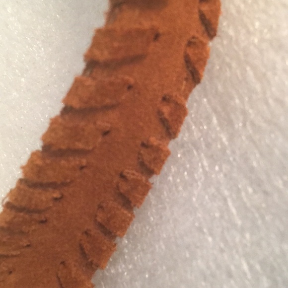 ZARA Suede Leather Mini Crossbody Bag Snap Closure Laced Strap Woven Trim Fringe - Picture 5 of 13